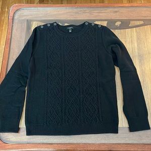 Talbots Women’s Cable Knit Sweater Size Lp Black Lambs Wool Blend.
